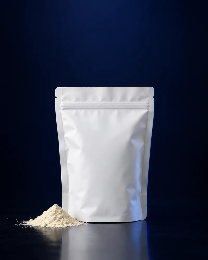 White stand-up pouch with a zip top